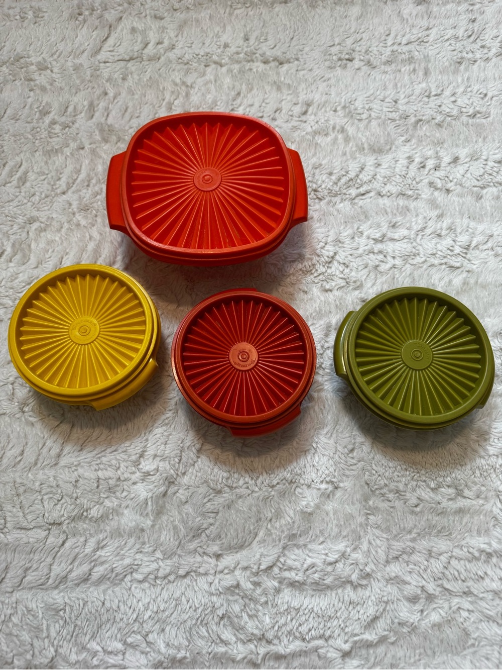 Vintage 70s Tupperware Servalier Bowls Sunburst Lids Harvest Colors Set of 4